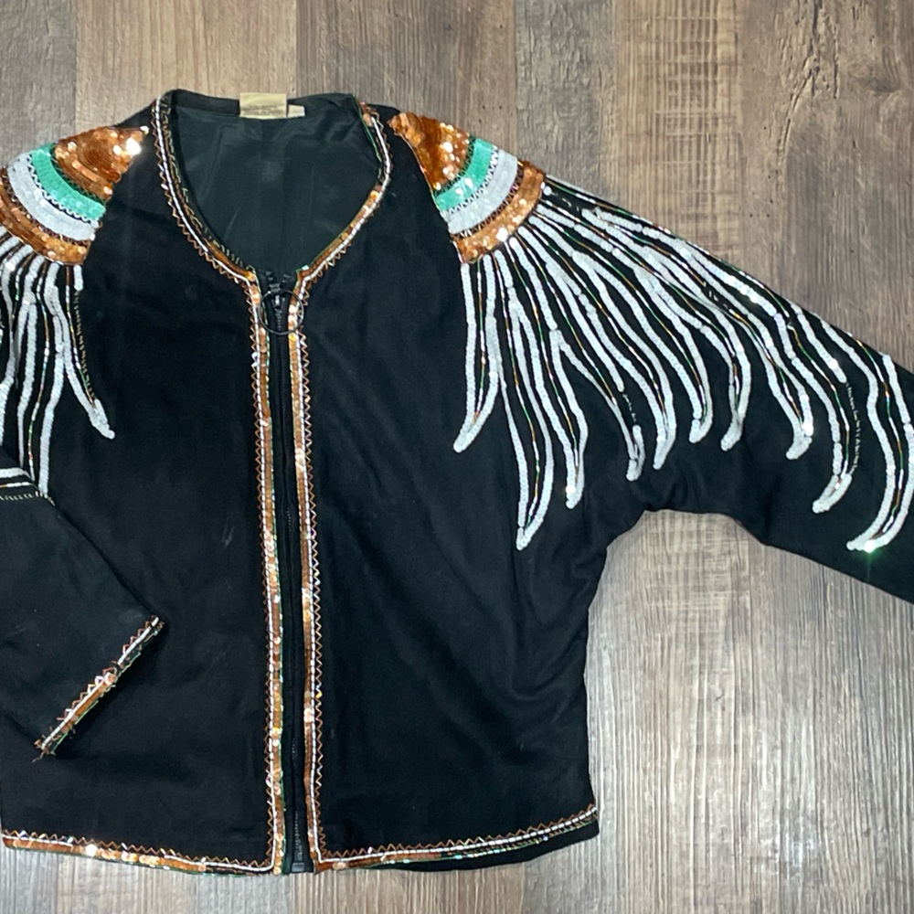VTG Black Natural Silk/Suede Sequin Embellished Jacket